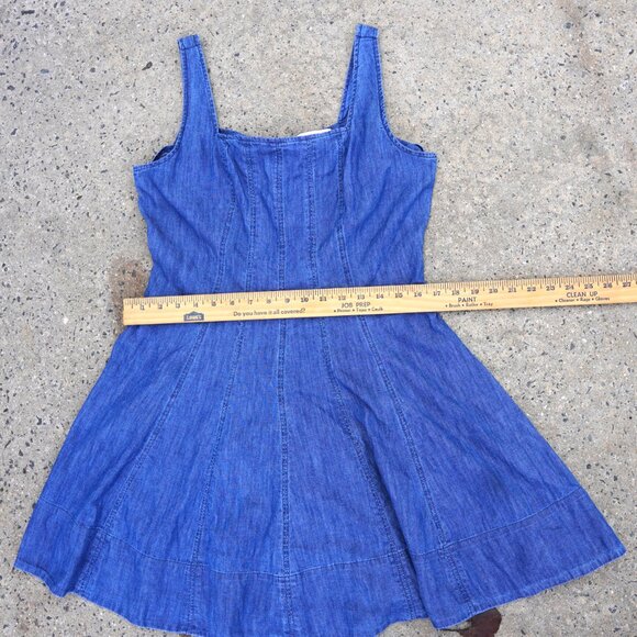 LOFT Chambray Seamed Mini Flare Dress 10 Square Neck - Picture 9 of 15
